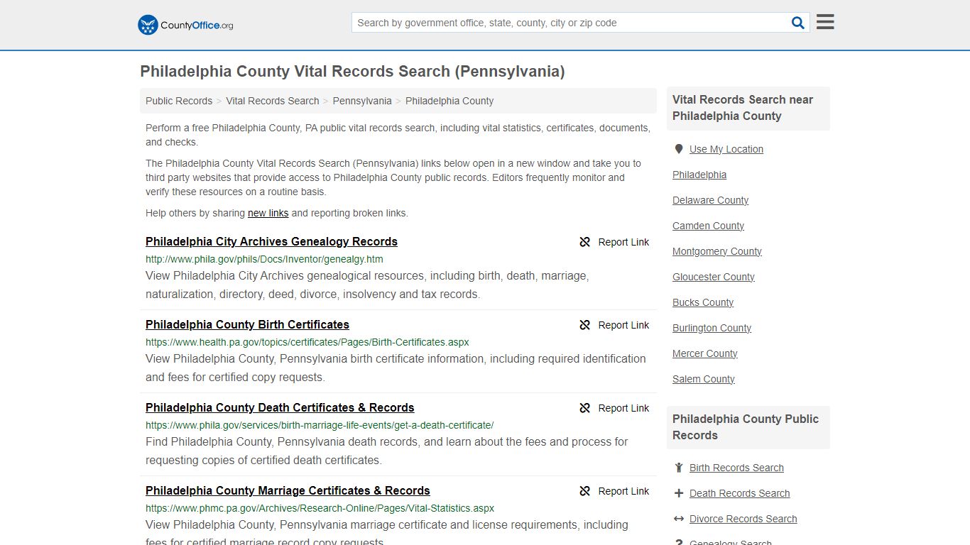 Vital Records Search - Philadelphia County, PA (Birth ... - County Office