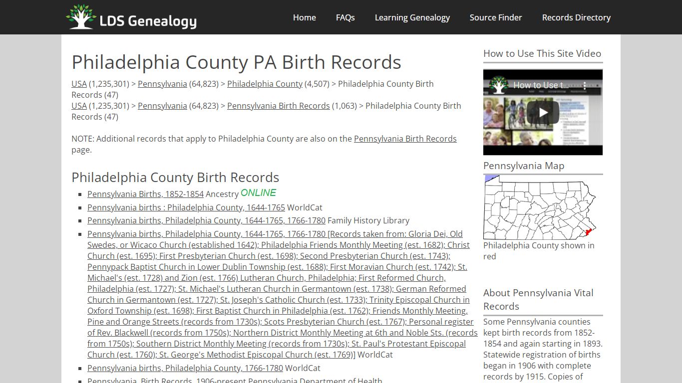 Philadelphia County PA Birth Records - LDS Genealogy